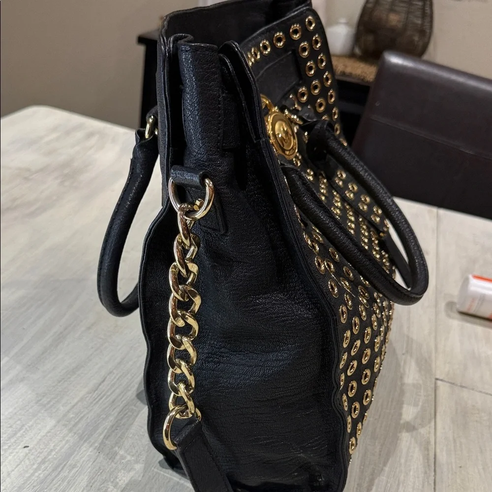 Michael Kors Black Tote with Gold Accents